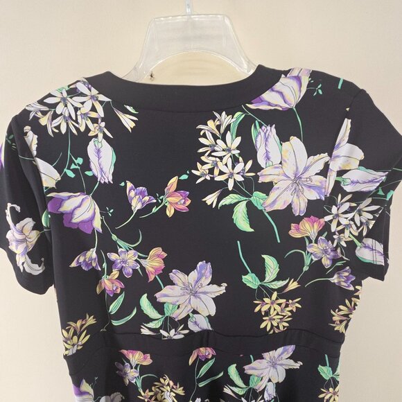 Liz Claiborne Women's Dress Mini Length Cap Sleeve V Neck Black Floral Size 1X - Picture 6 of 9